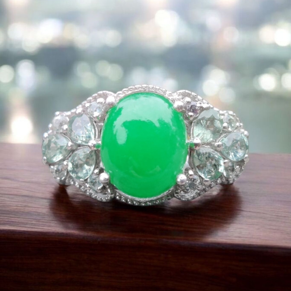 Sterling Jadeite And Prasiolite Ring By Chuck Clemency